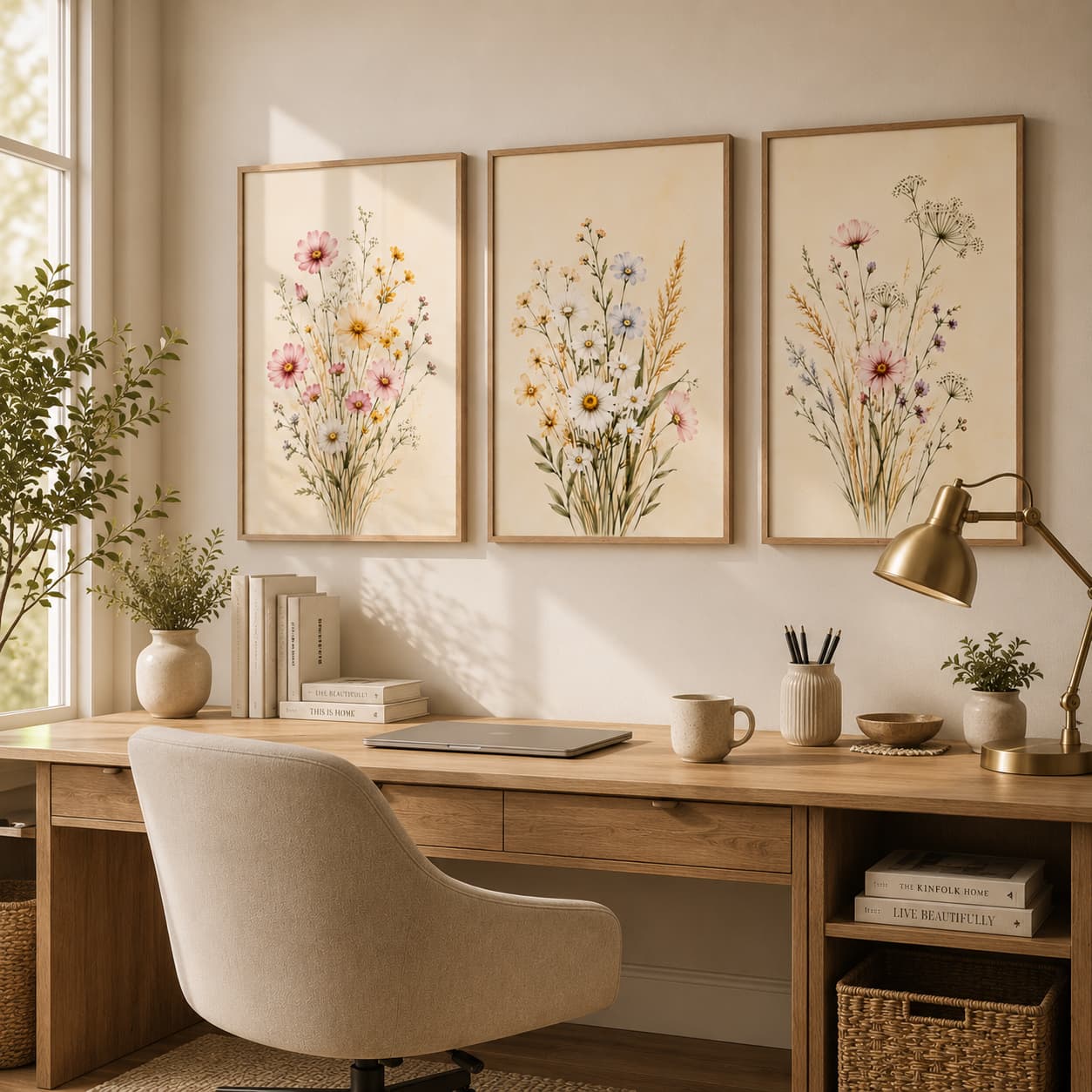 Meadowlight Wildflowers – Soft Botanical Framed Wall Art Set for Serene Bedrooms — thumbnail 3