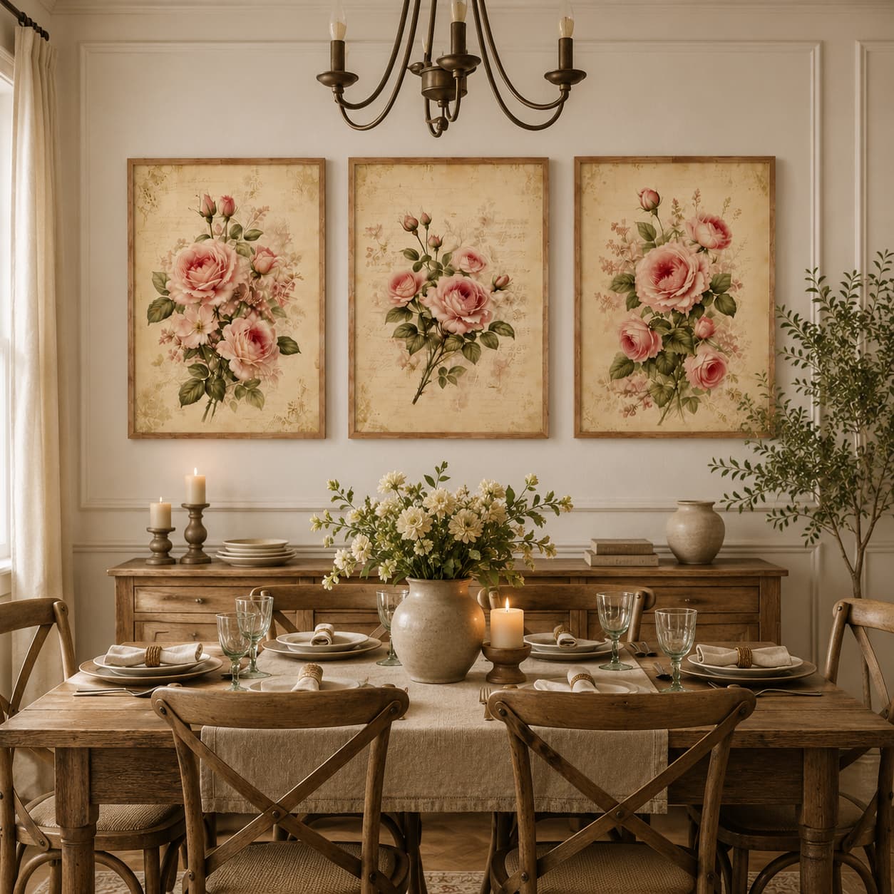 Rose Manuscript – Vintage Botanical Rose Wall Art Set — thumbnail 2