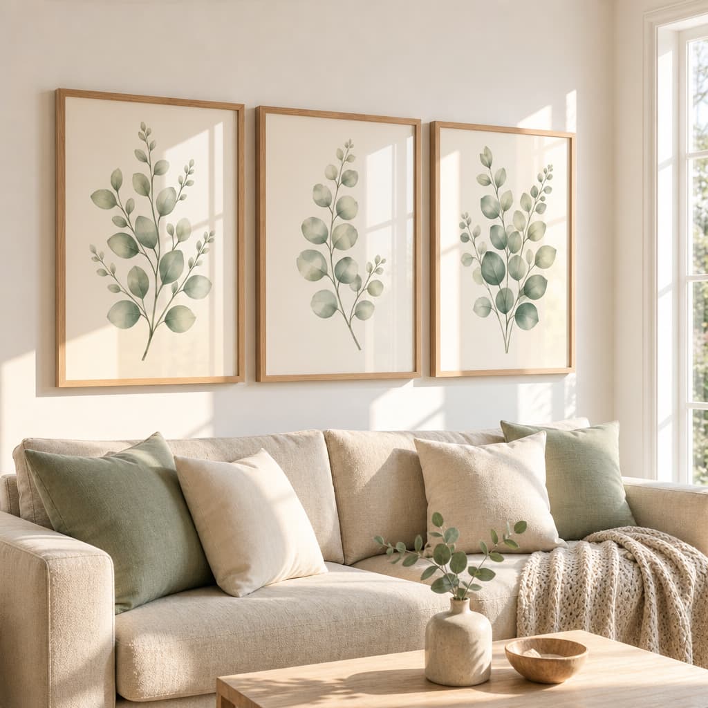 Eucalyptus Botanical Framed Wall Art Set of 3 — Minimalist Watercolor Collection — thumbnail 2
