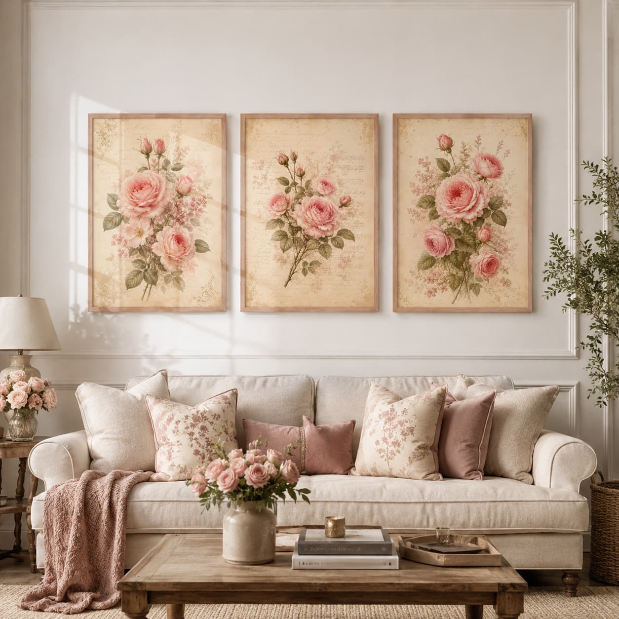 Rose Manuscript – Vintage Botanical Rose Wall Art Set — view 1