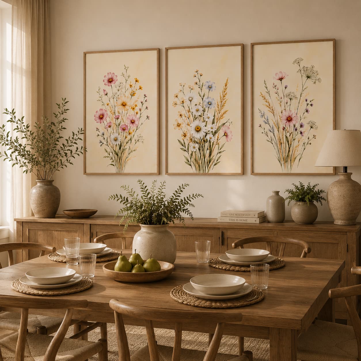 Meadowlight Wildflowers – Soft Botanical Framed Wall Art Set for Serene Bedrooms — thumbnail 5