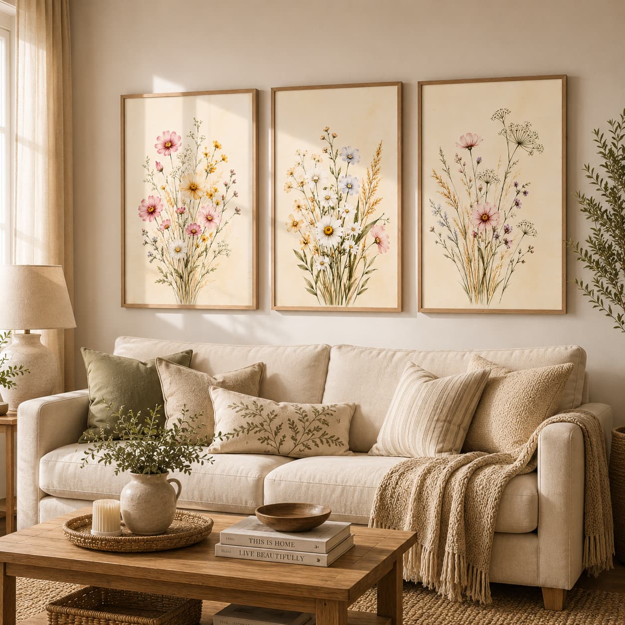 Meadowlight Wildflowers – Soft Botanical Framed Wall Art Set for Serene Bedrooms — thumbnail 2