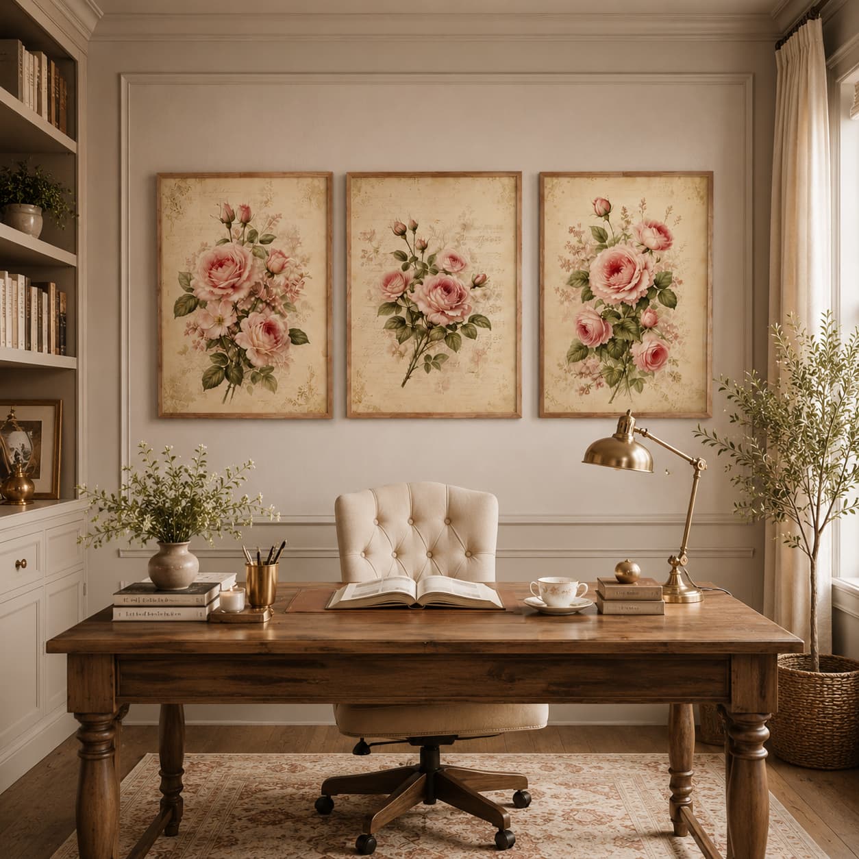 Rose Manuscript – Vintage Botanical Rose Wall Art Set — thumbnail 4