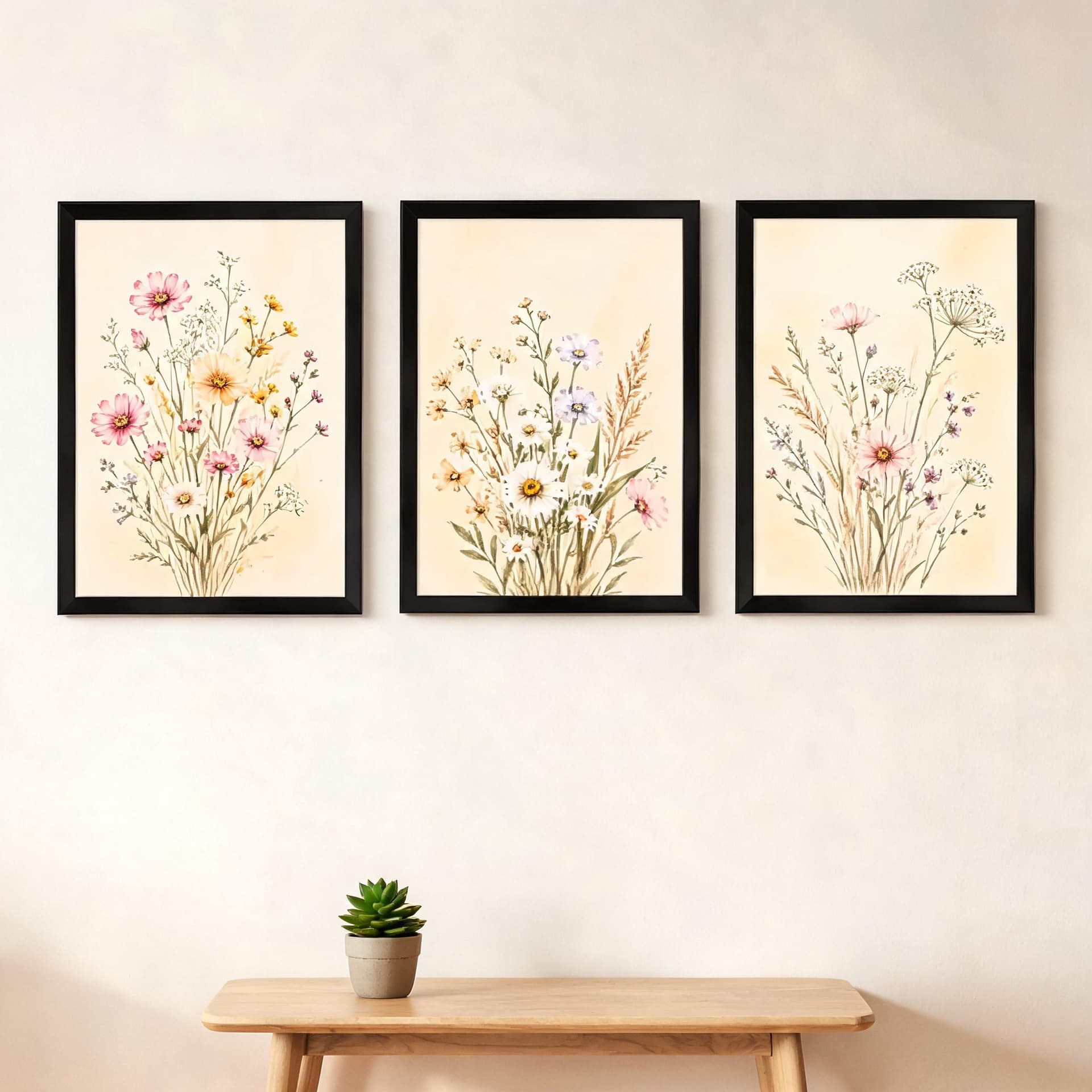 Meadowlight Wildflowers – Soft Botanical Framed Wall Art Set for Serene Bedrooms — thumbnail 7