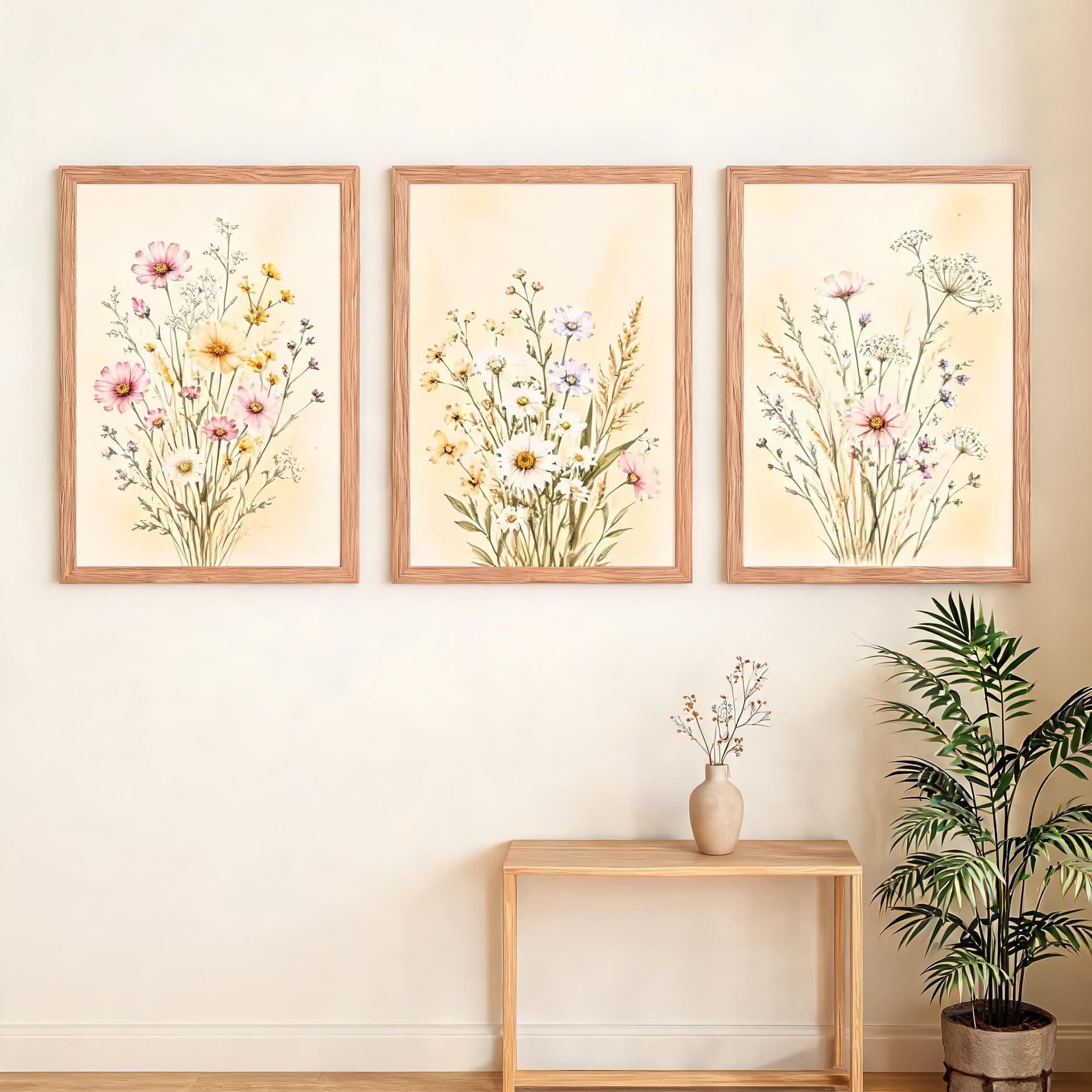 Meadowlight Wildflowers – Soft Botanical Framed Wall Art Set for Serene Bedrooms — thumbnail 12