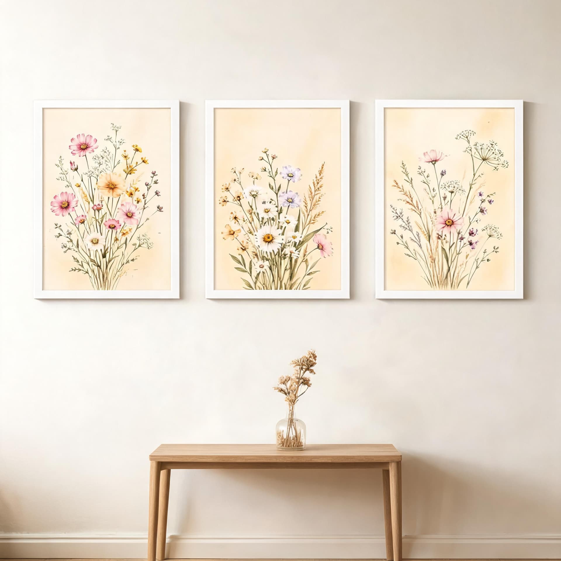 Meadowlight Wildflowers – Soft Botanical Framed Wall Art Set for Serene Bedrooms — thumbnail 17