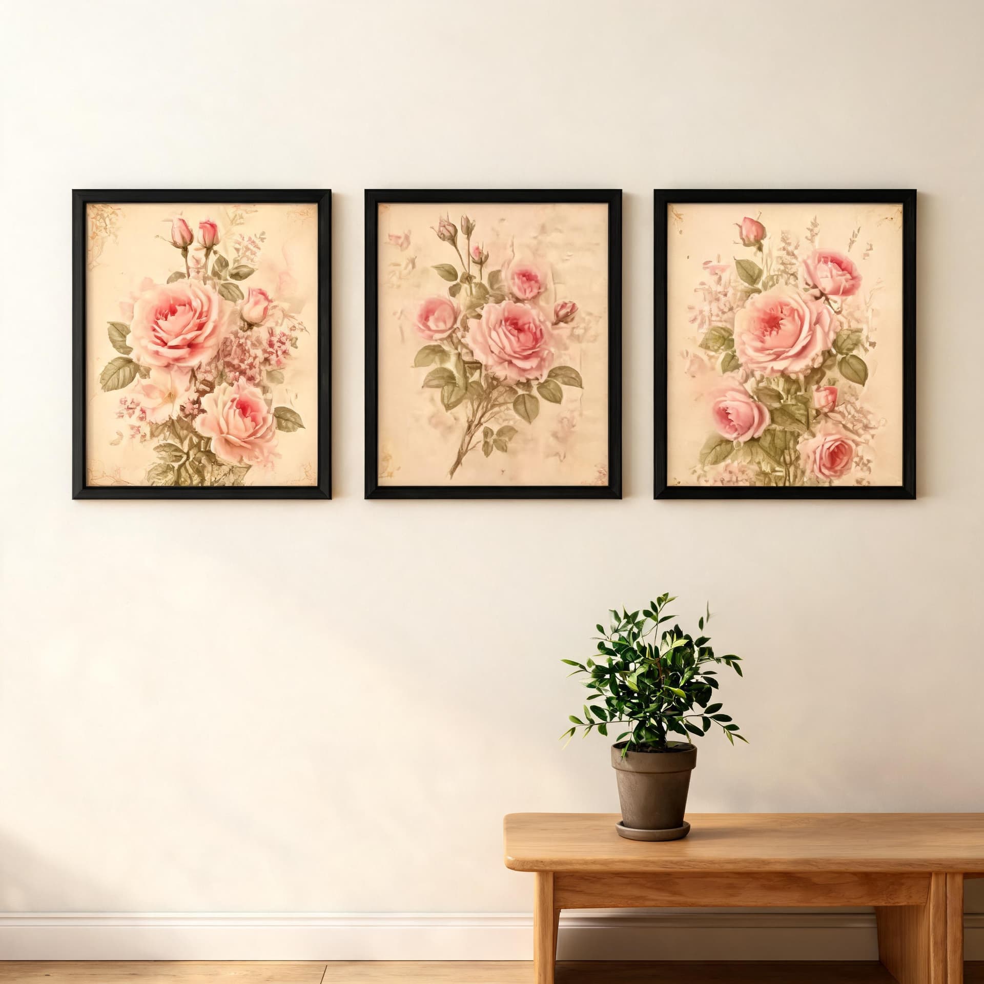 Rose Manuscript – Vintage Botanical Rose Wall Art Set — thumbnail 5
