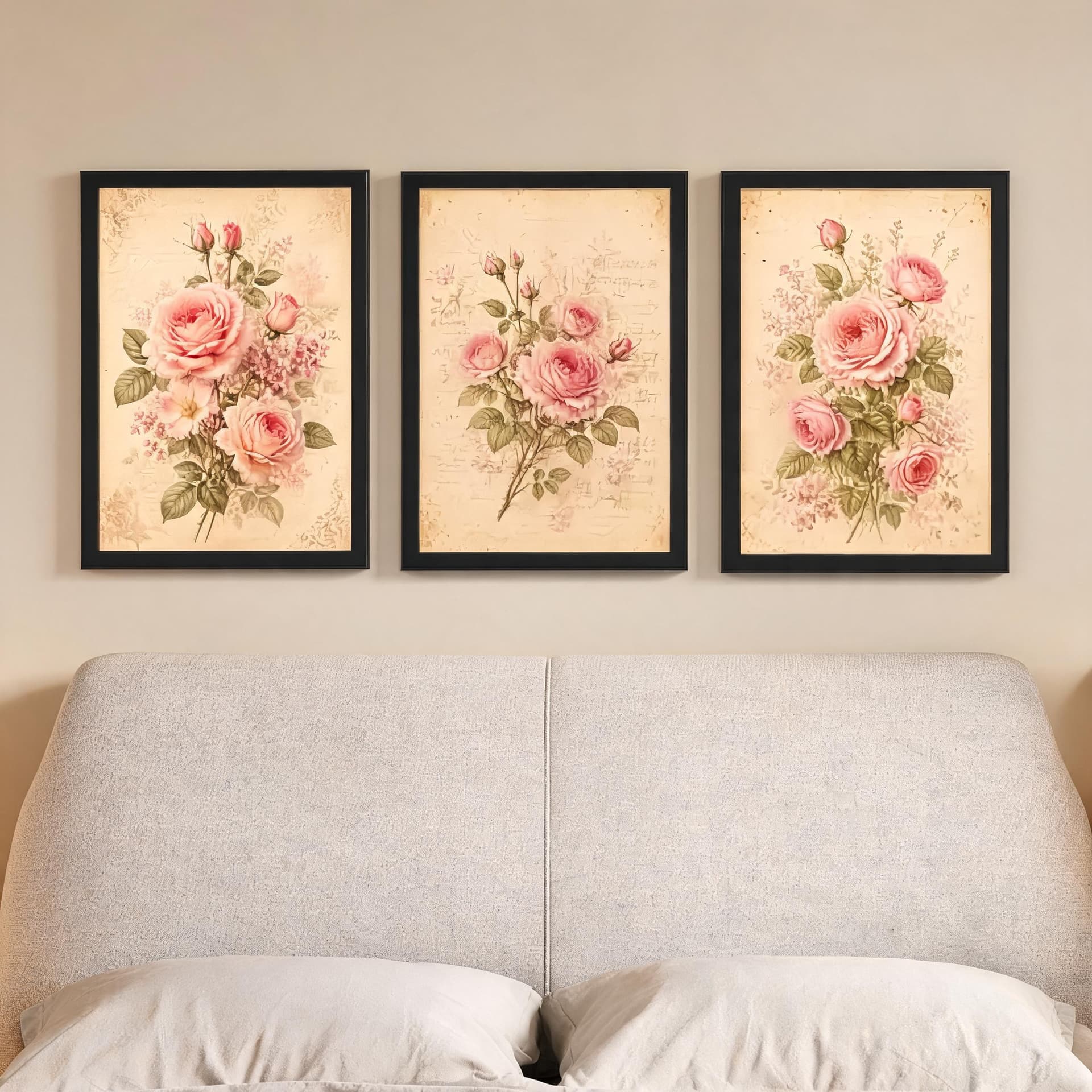 Rose Manuscript – Vintage Botanical Rose Wall Art Set — thumbnail 6