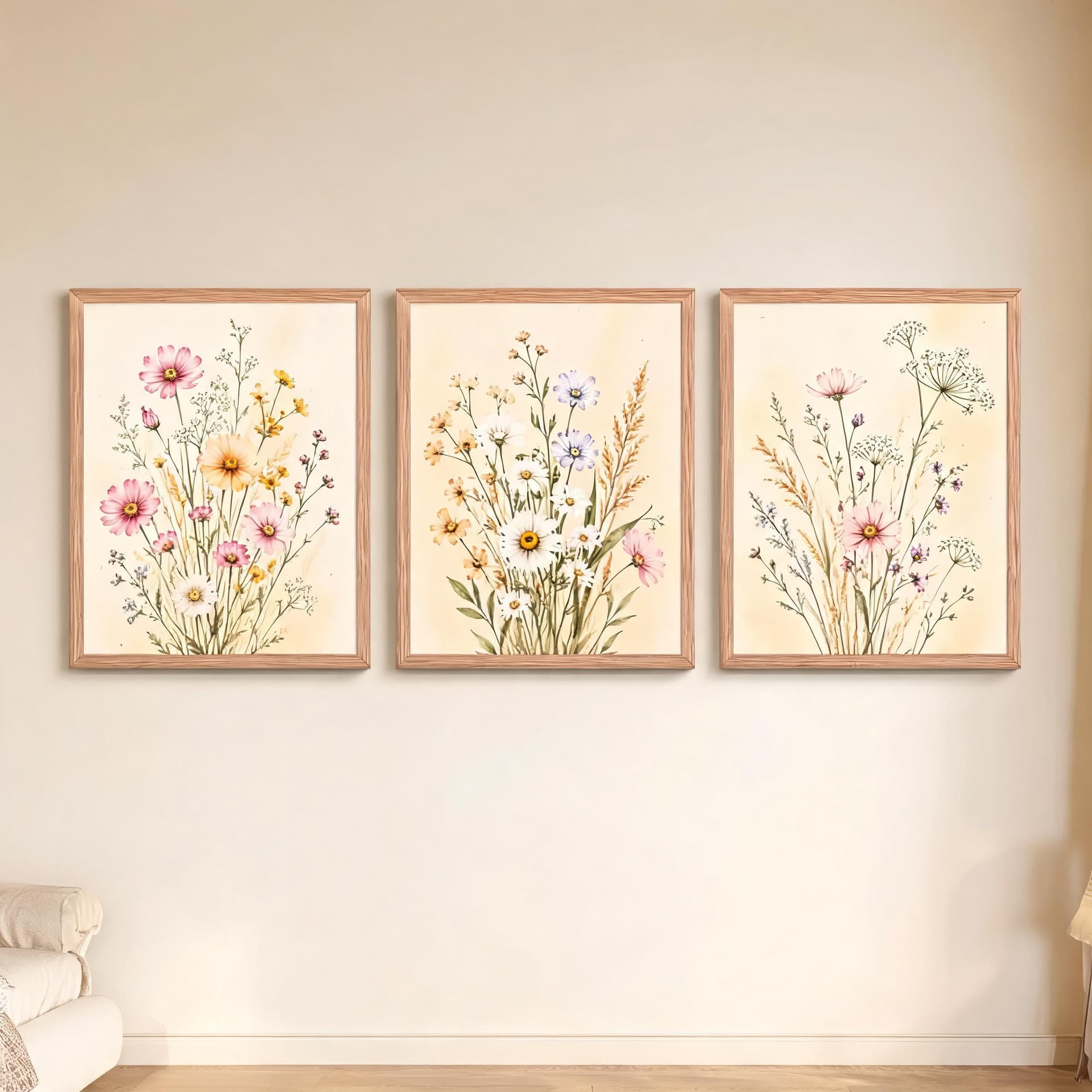 Meadowlight Wildflowers – Soft Botanical Framed Wall Art Set for Serene Bedrooms — thumbnail 13