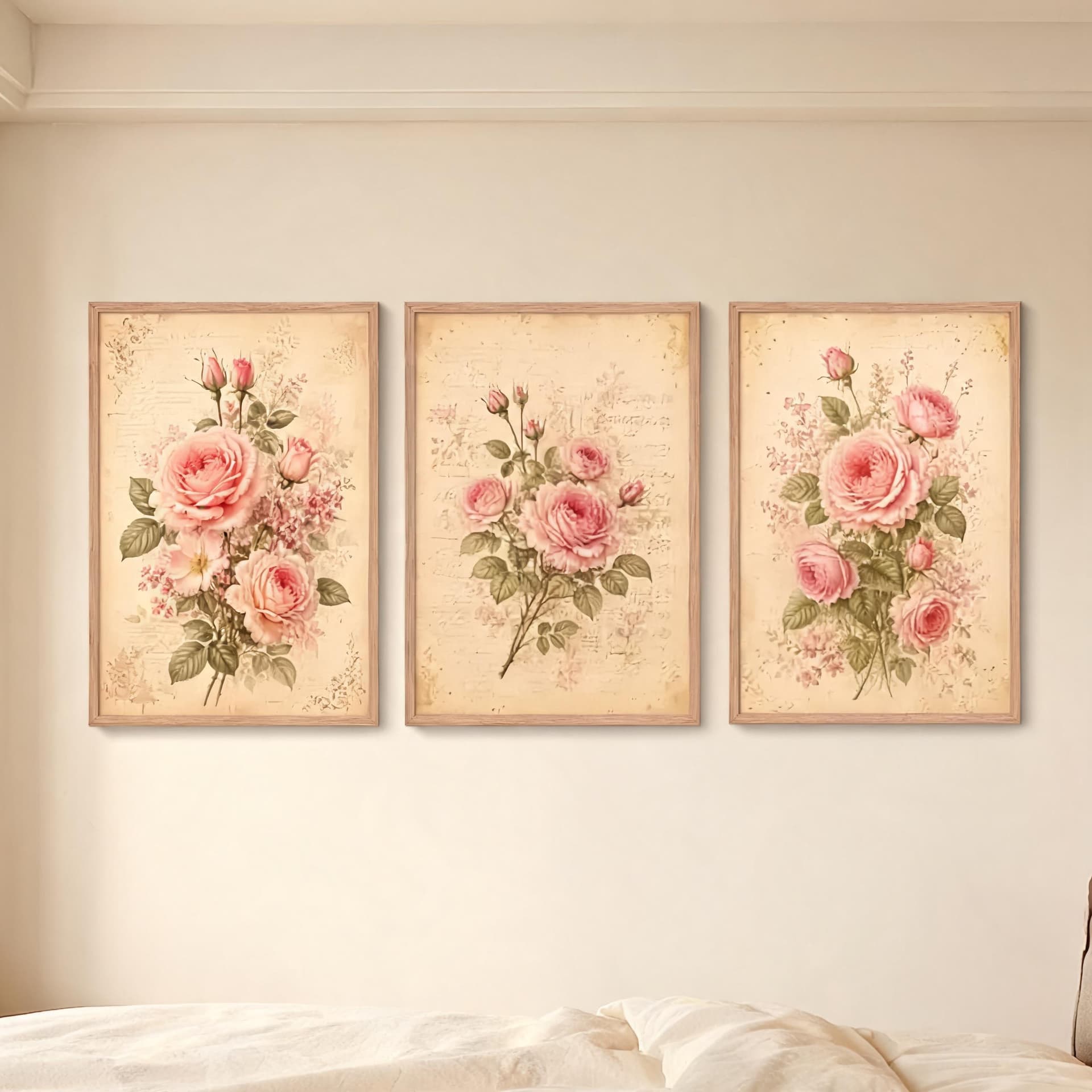 Rose Manuscript – Vintage Botanical Rose Wall Art Set — thumbnail 14