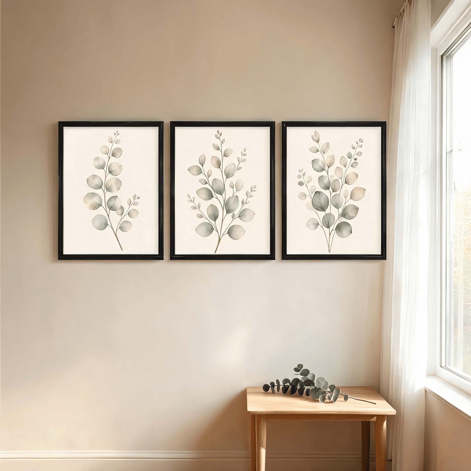 Eucalyptus Botanical Framed Wall Art Set of 3 — Minimalist Watercolor Collection — thumbnail 9