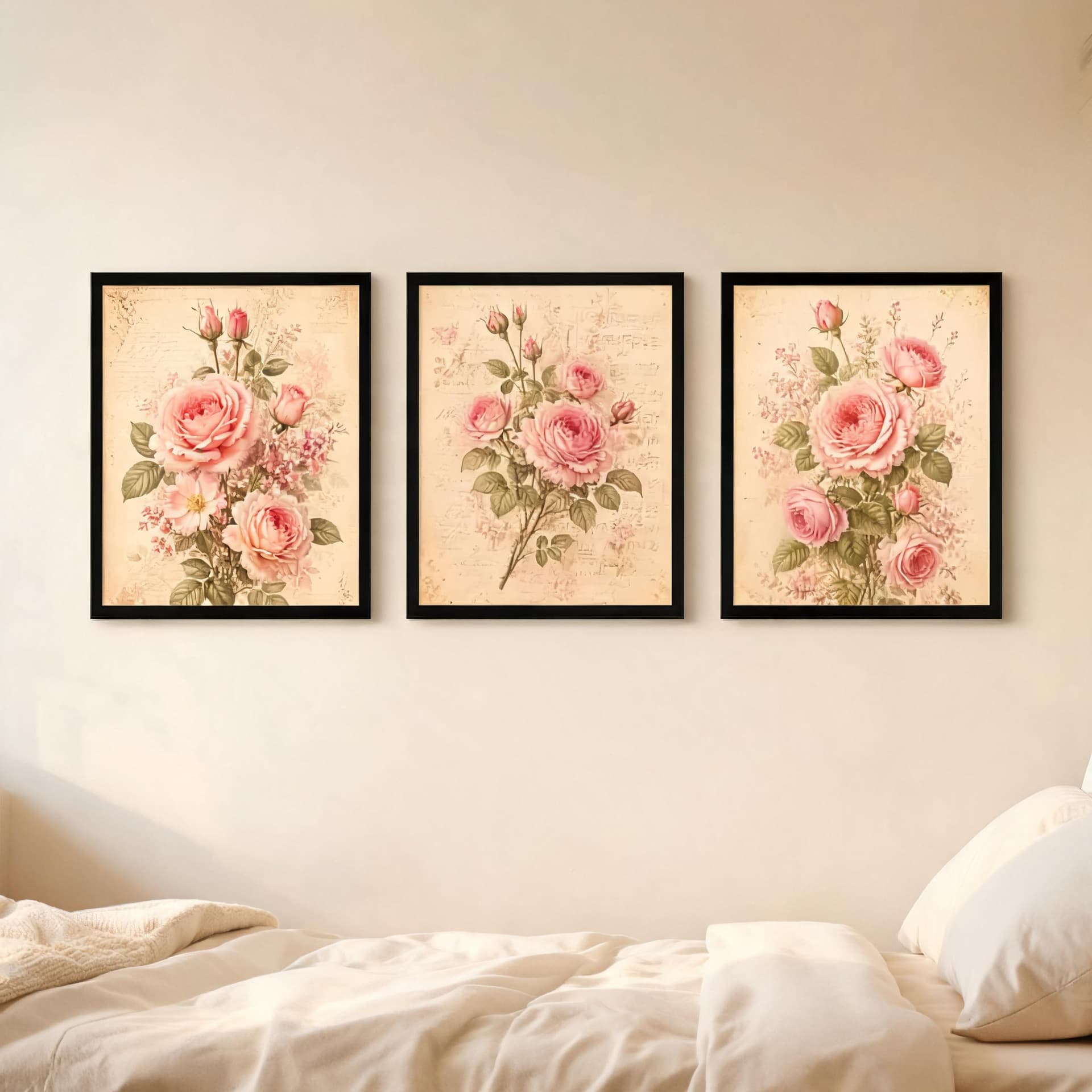 Rose Manuscript – Vintage Botanical Rose Wall Art Set — thumbnail 7