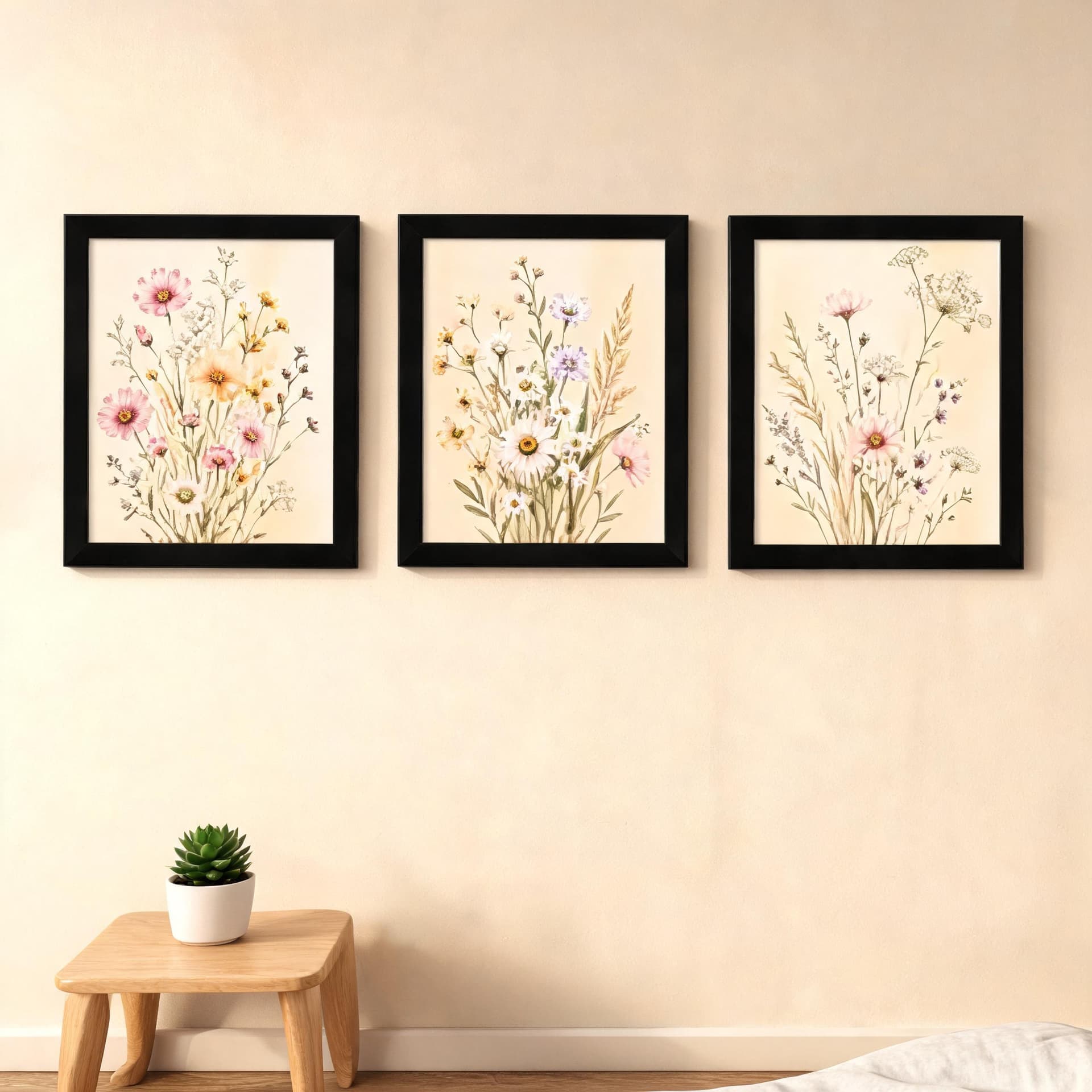 Meadowlight Wildflowers – Soft Botanical Framed Wall Art Set for Serene Bedrooms — thumbnail 6