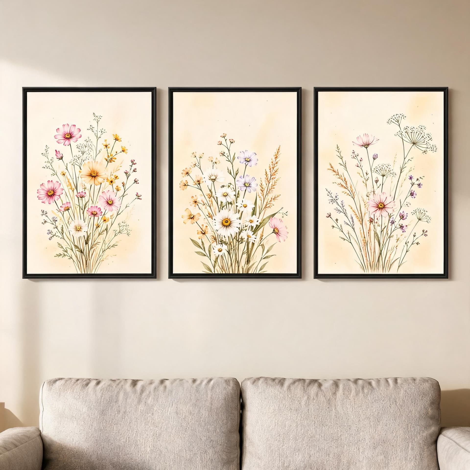 Meadowlight Wildflowers – Soft Botanical Framed Wall Art Set for Serene Bedrooms — thumbnail 10