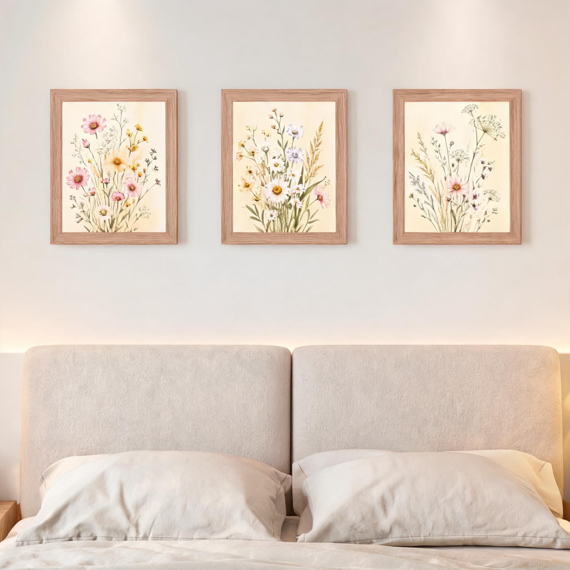 Meadowlight Wildflowers – Soft Botanical Framed Wall Art Set for Serene Bedrooms — thumbnail 11