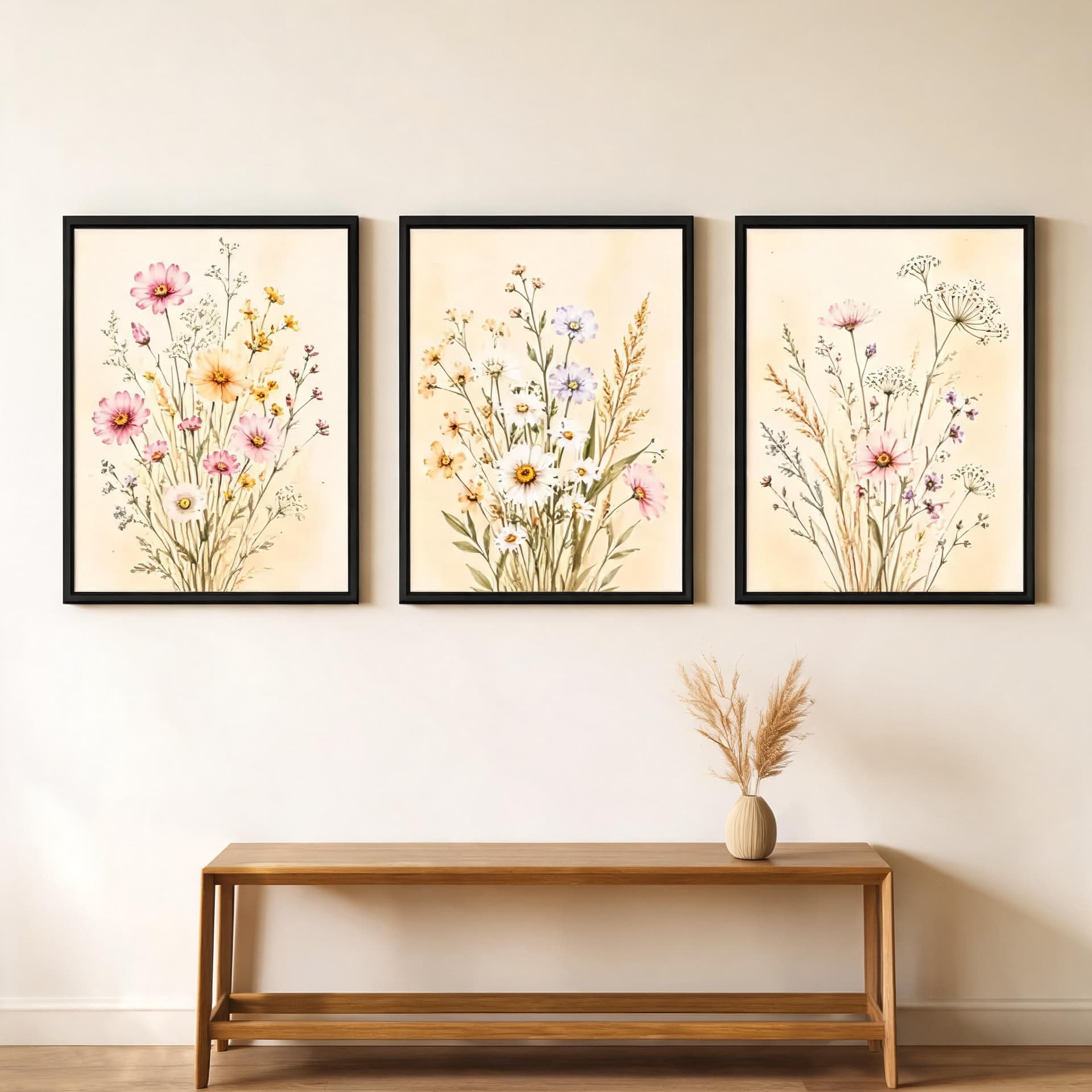 Meadowlight Wildflowers – Soft Botanical Framed Wall Art Set for Serene Bedrooms — thumbnail 9