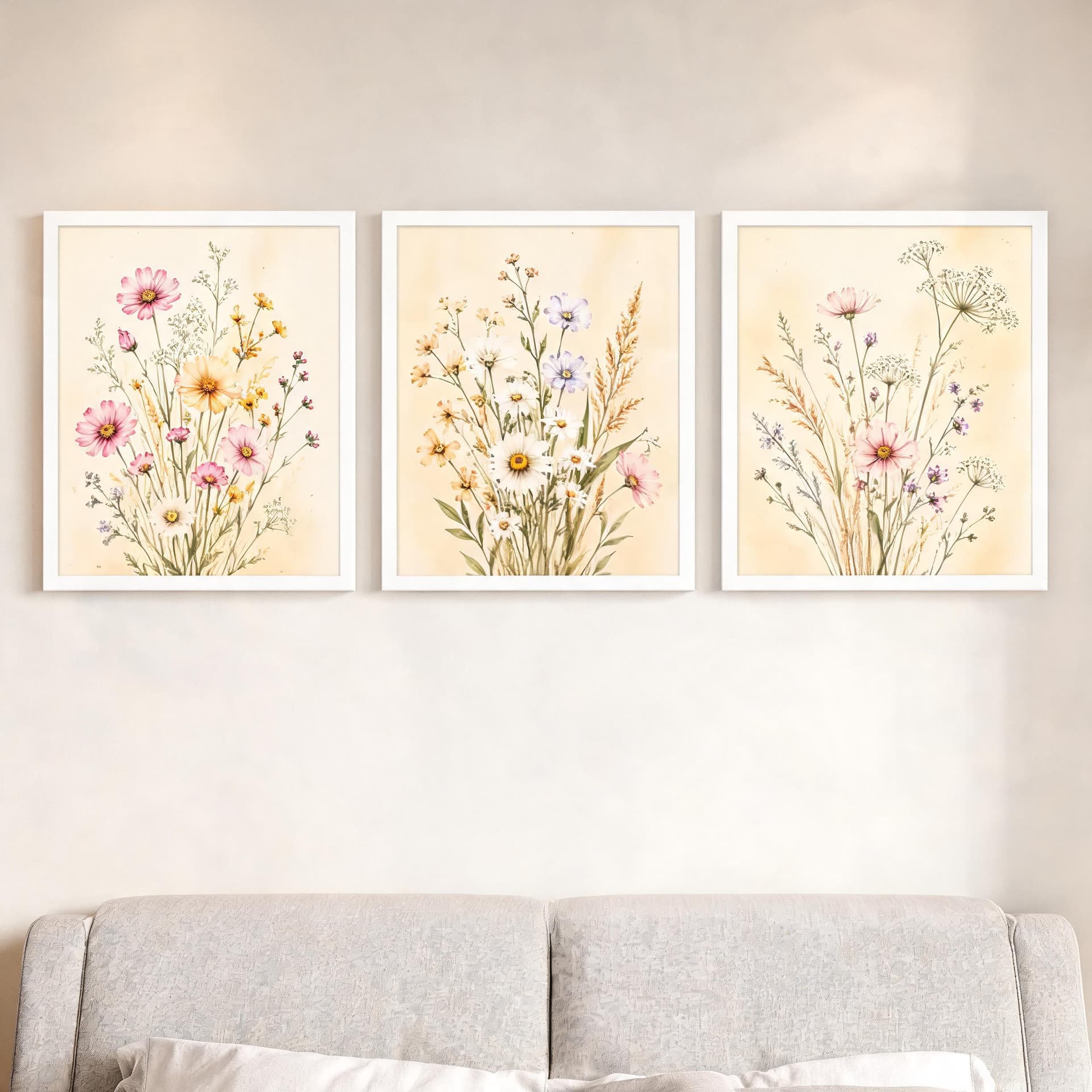 Meadowlight Wildflowers – Soft Botanical Framed Wall Art Set for Serene Bedrooms — thumbnail 18