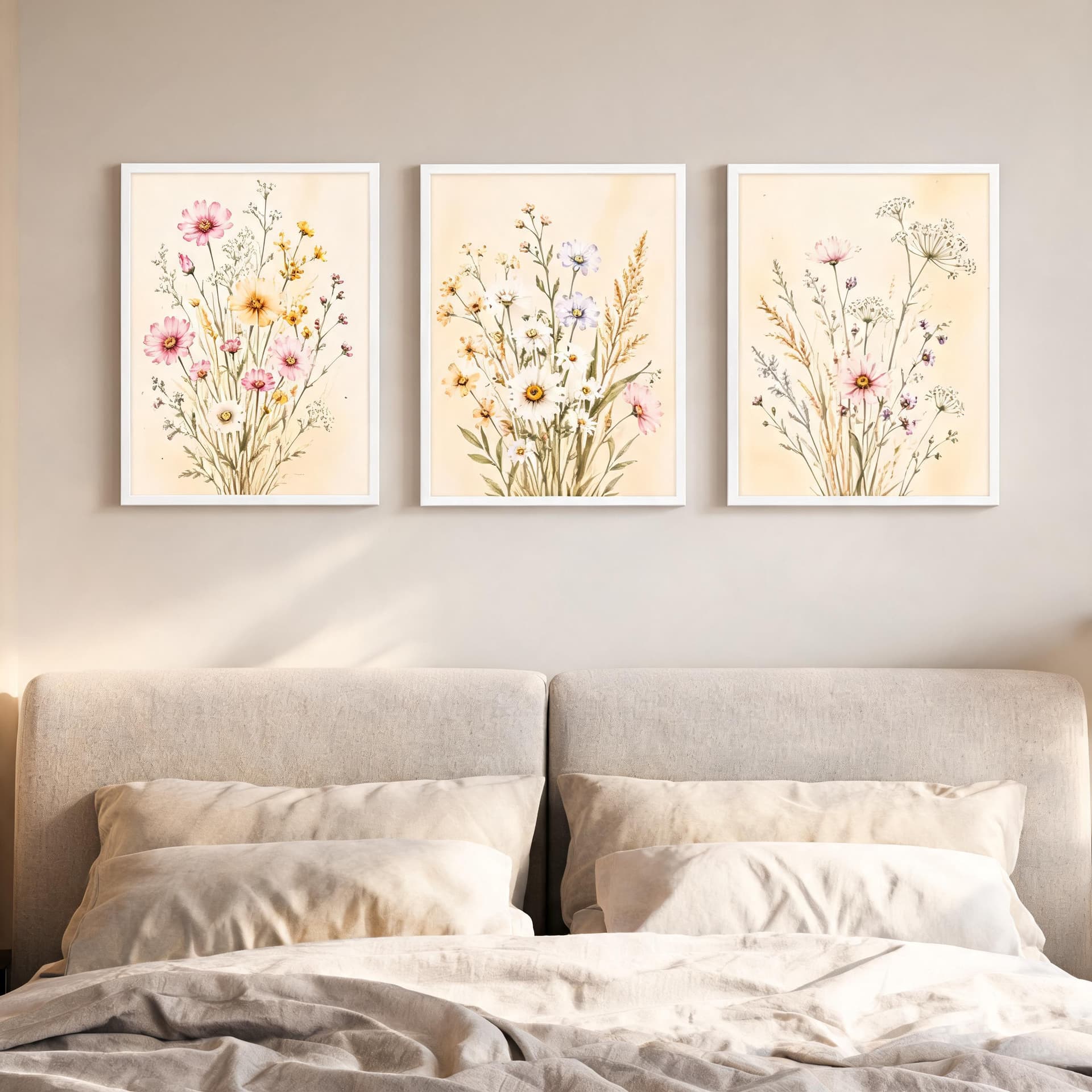 Meadowlight Wildflowers – Soft Botanical Framed Wall Art Set for Serene Bedrooms — thumbnail 14