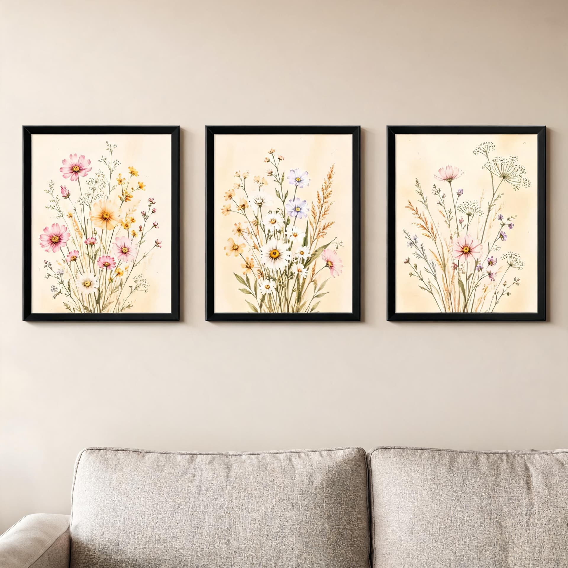 Meadowlight Wildflowers – Soft Botanical Framed Wall Art Set for Serene Bedrooms — thumbnail 8