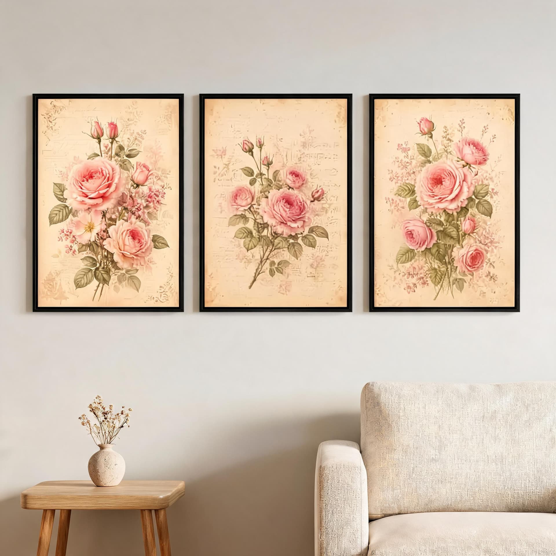 Rose Manuscript – Vintage Botanical Rose Wall Art Set — thumbnail 9