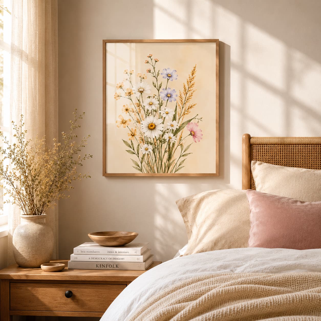 Minimalist Wildflower Framed Botanical Wall Art – Neutral Floral Wall Art for Modern Farmhouse Decor — Premium Botanical Wall Art