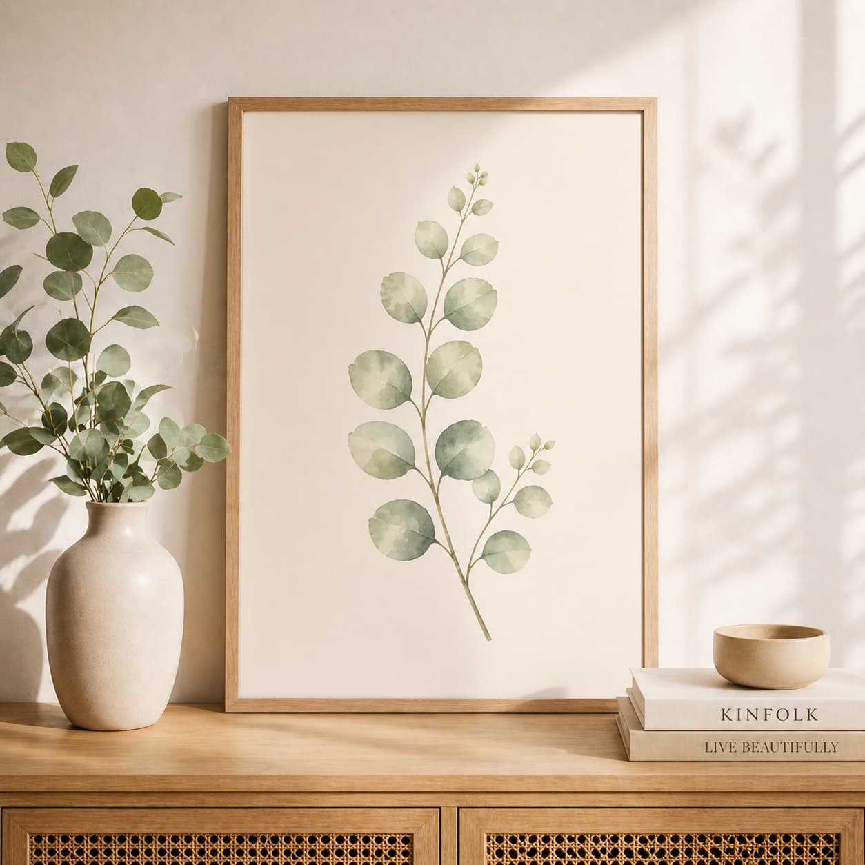 Eucalyptus Branch Framed Botanical Wall Art — Minimalist Watercolor — thumbnail 2