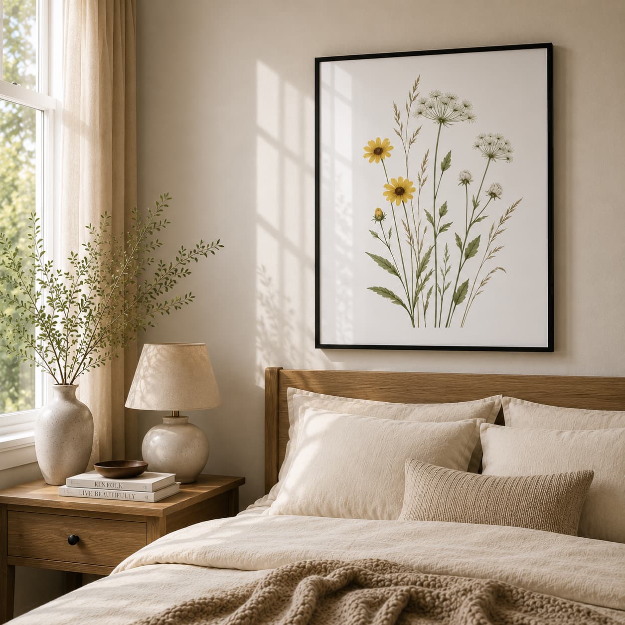 Yellow Wildflower Botanical Framed Wall Art – Meadow-Inspired Minimalist Wall Art — Premium Botanical Wall Art