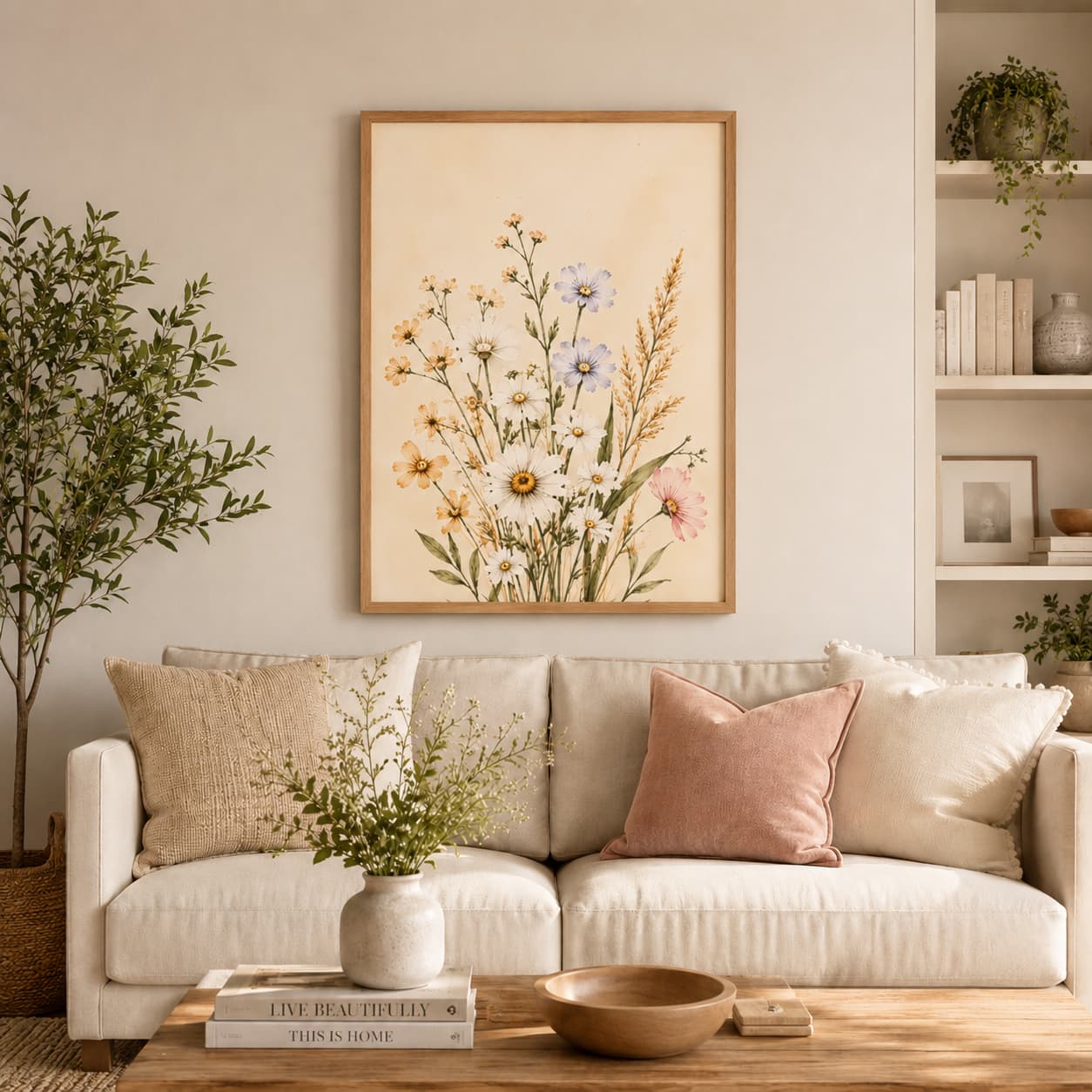 Minimalist Wildflower Framed Botanical Wall Art – Neutral Floral Wall Art for Modern Farmhouse Decor — thumbnail 2