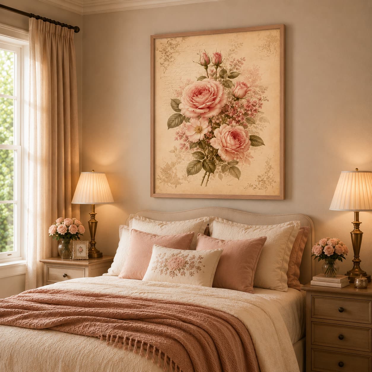 Romantic Blush Rose Botanical Framed Wall Art – Vintage Floral Wall Art for Elegant Interiors — thumbnail 2