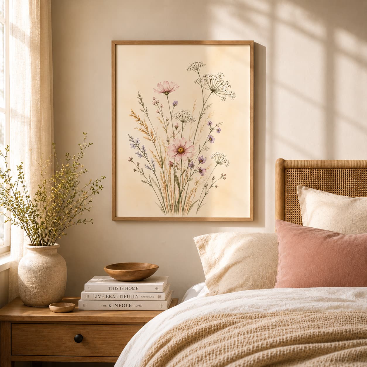 Soft Botanical Wildflower Framed Wall Art – Elegant Neutral Floral Art for Calm Interiors — view 1