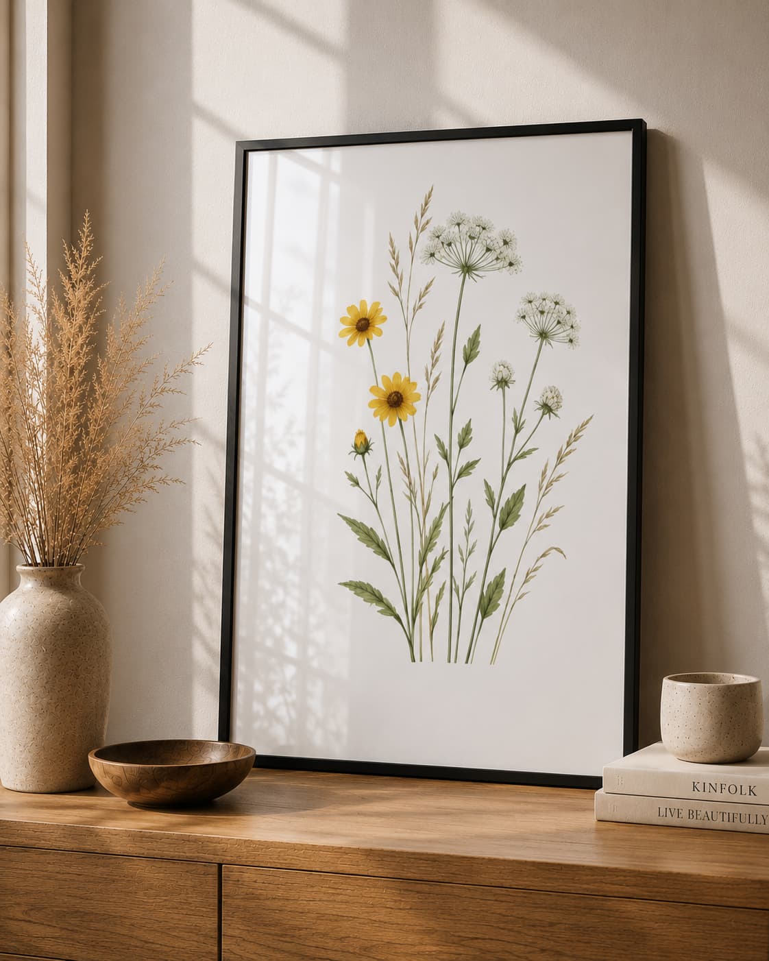 Yellow Wildflower Botanical Framed Wall Art – Meadow-Inspired Minimalist Wall Art — thumbnail 2