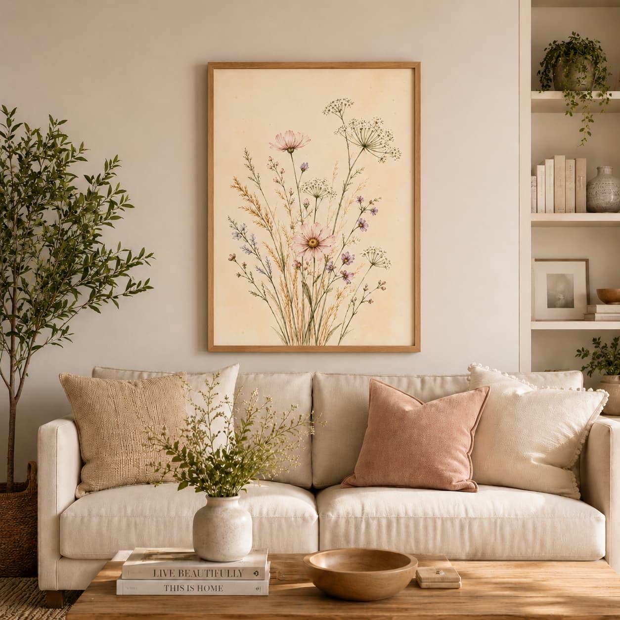 Soft Botanical Wildflower Framed Wall Art – Elegant Neutral Floral Art for Calm Interiors — thumbnail 2