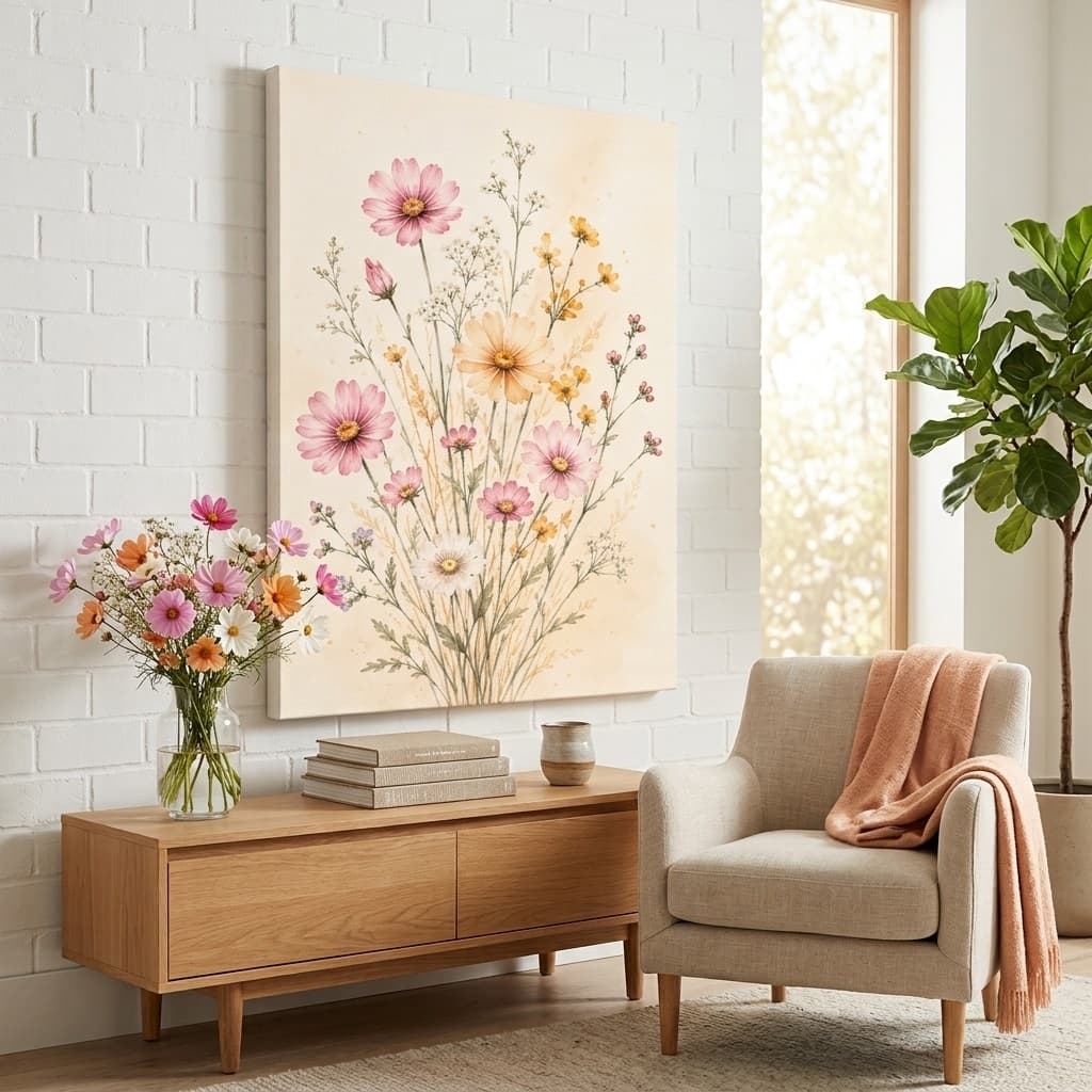 Wildflower Meadow Canvas Wall Art – Soft Watercolor Floral Print — view 1