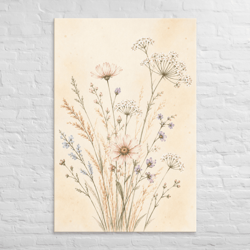 Soft Botanical Wildflower Canvas Wall Art – Elegant Neutral Floral Art — thumbnail 5