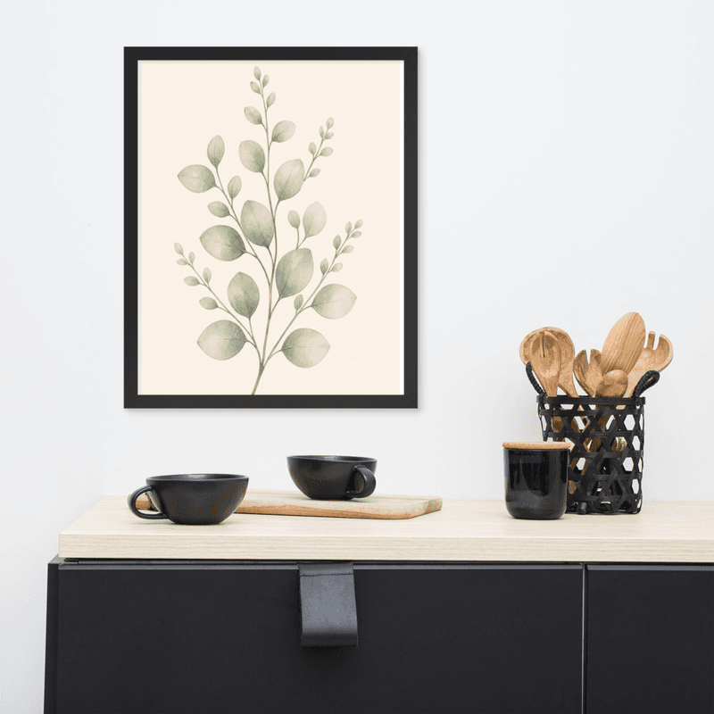Soft Sage Botanical Wall Art in Natural Wood Frame – Minimal Greenery for Calm Interiors — thumbnail 5