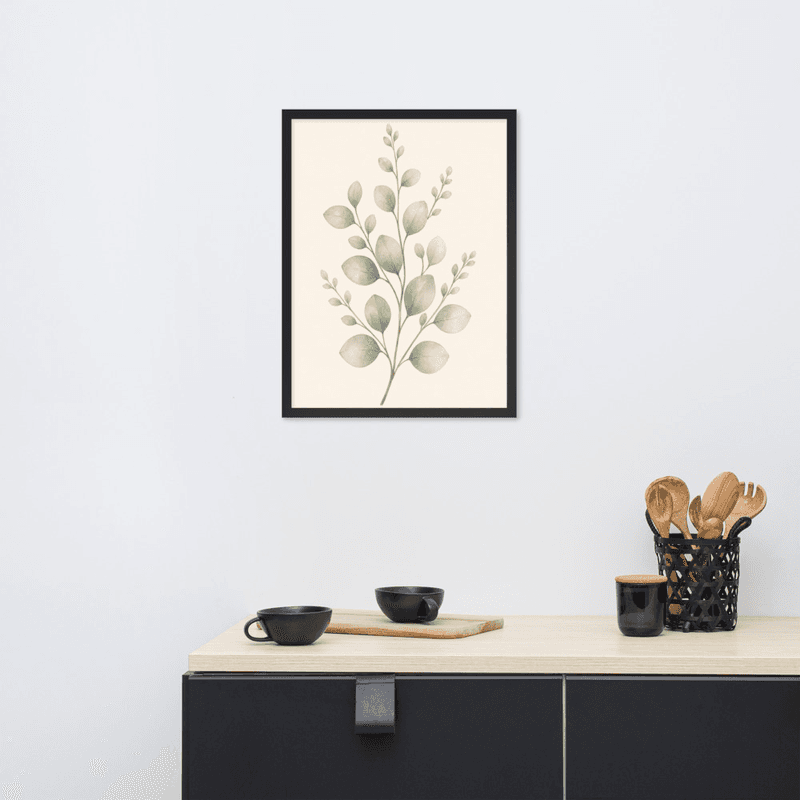 Soft Sage Botanical Wall Art in Natural Wood Frame – Minimal Greenery for Calm Interiors — thumbnail 6