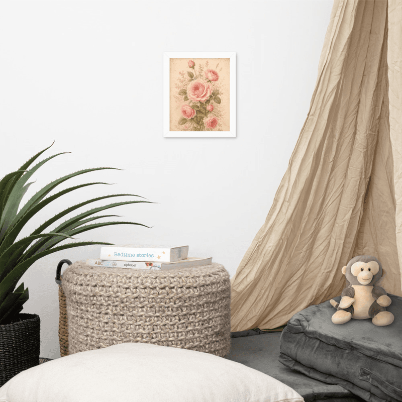 Antique Rose Floral Framed Wall Art – Soft Vintage Botanical on Parchment Background — thumbnail 12