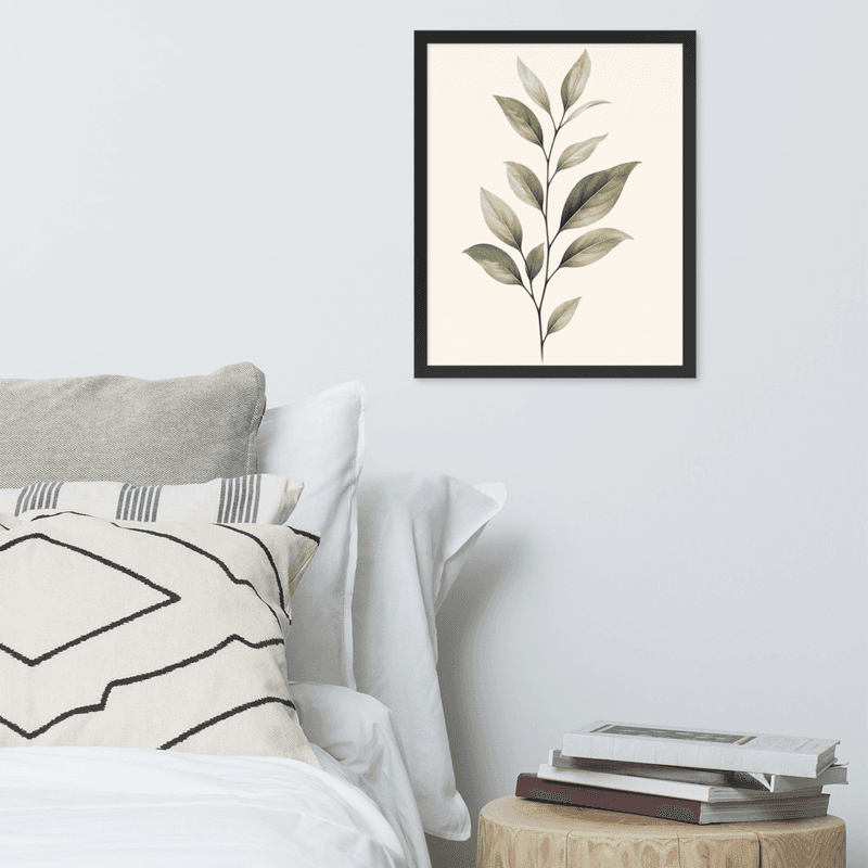 Minimalist Botanical Wall Art – Single Leaf Stem Print, Neutral Green Scandinavian Plant Decor — thumbnail 5