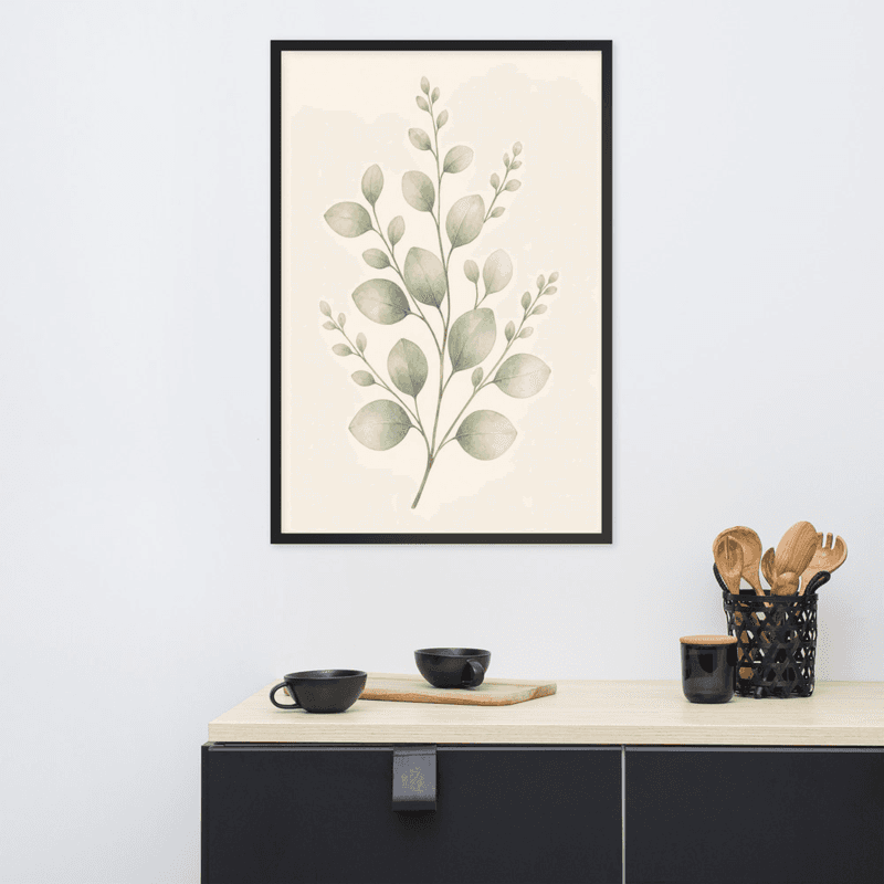 Soft Sage Botanical Wall Art in Natural Wood Frame – Minimal Greenery for Calm Interiors — thumbnail 7
