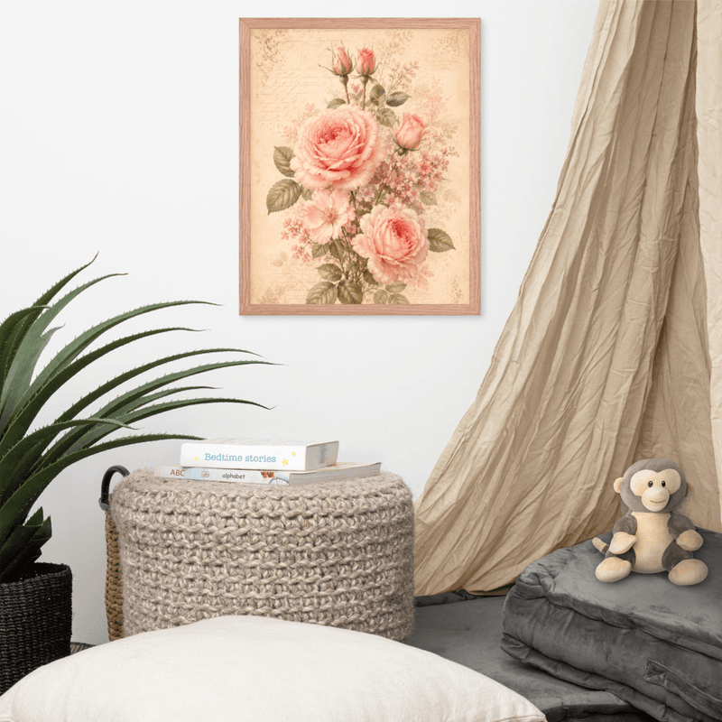 Romantic Blush Rose Botanical Framed Wall Art – Vintage Floral Wall Art for Elegant Interiors — thumbnail 9