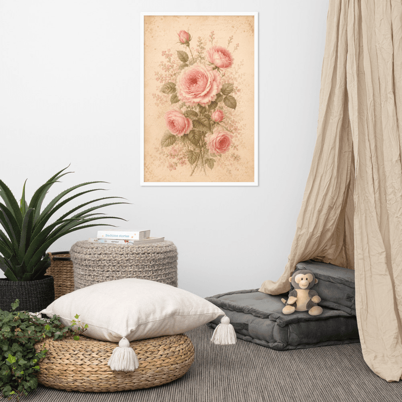 Antique Rose Floral Framed Wall Art – Soft Vintage Botanical on Parchment Background — thumbnail 16