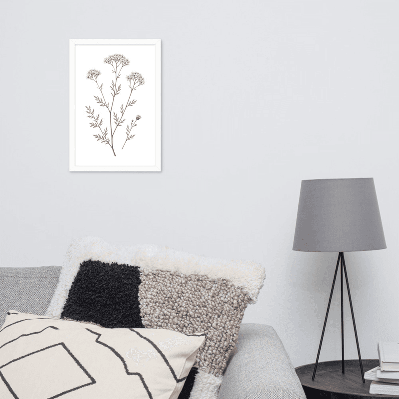 White Yarrow Botanical Framed Wall Art – Minimalist Wildflower Illustration on White Background — thumbnail 14