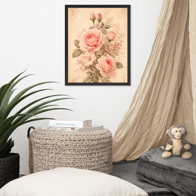 Romantic Blush Rose Botanical Framed Wall Art – Vintage Floral Wall Art for Elegant Interiors — thumbnail 4