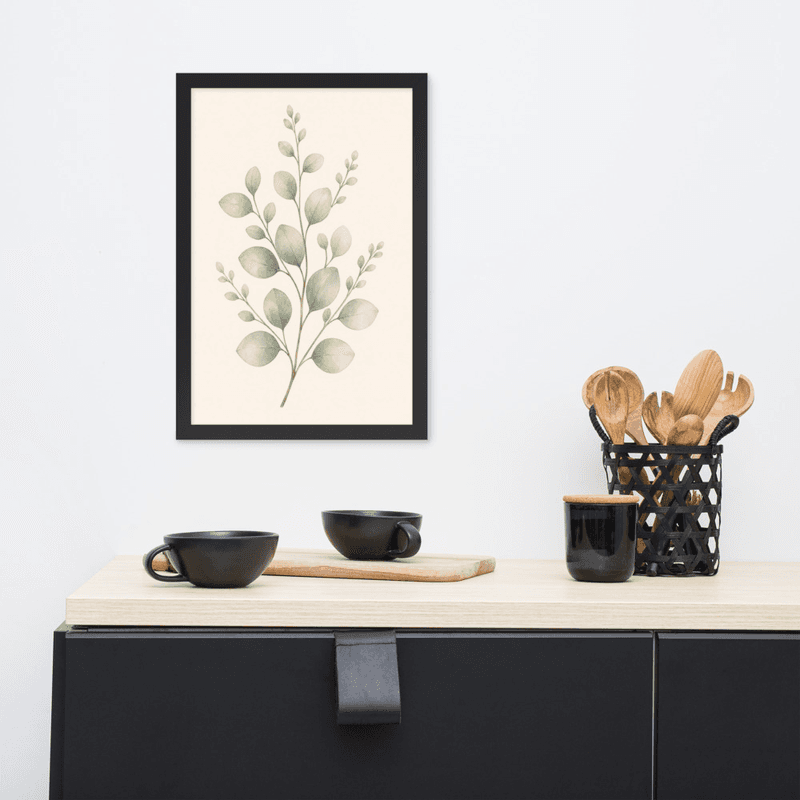 Soft Sage Botanical Wall Art in Natural Wood Frame – Minimal Greenery for Calm Interiors — thumbnail 4