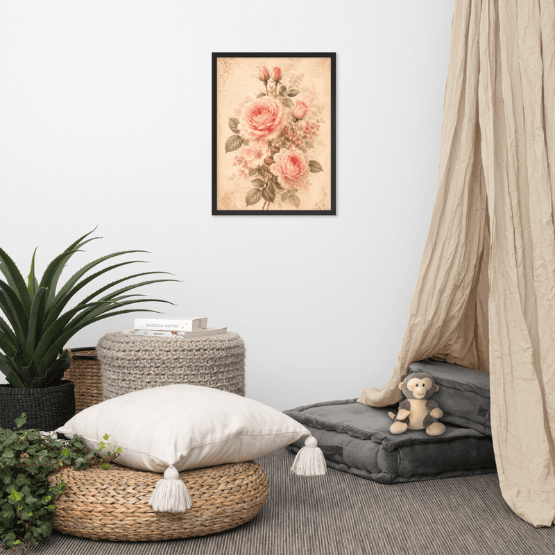 Romantic Blush Rose Botanical Framed Wall Art – Vintage Floral Wall Art for Elegant Interiors — thumbnail 5