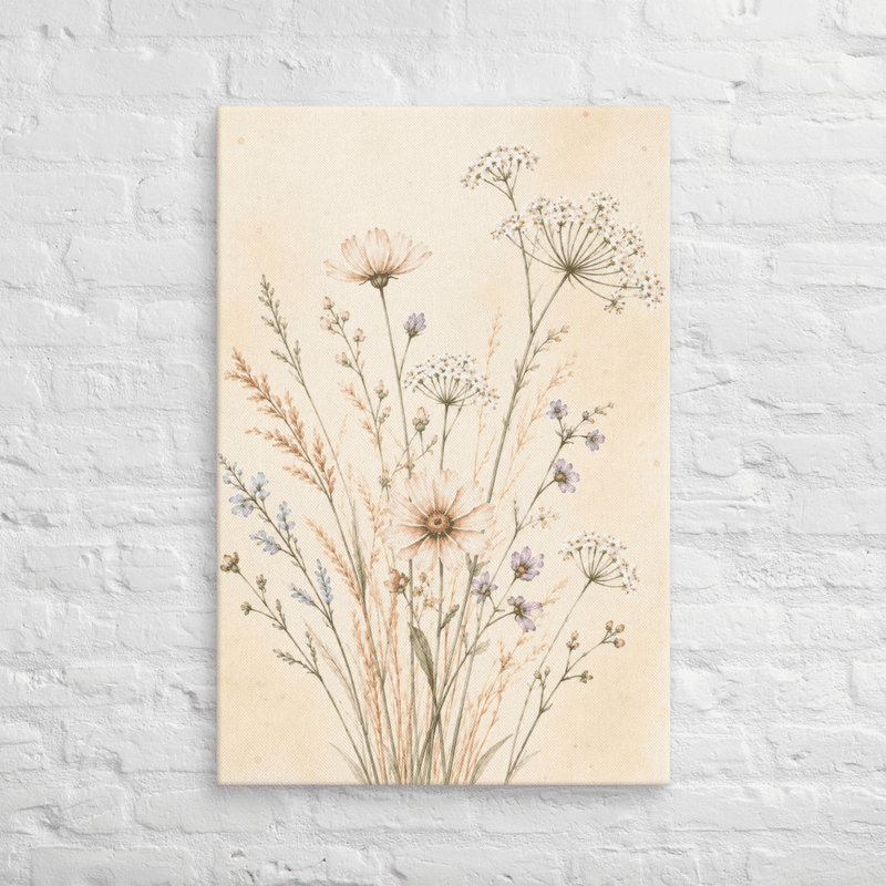 Soft Botanical Wildflower Canvas Wall Art – Elegant Neutral Floral Art — thumbnail 6