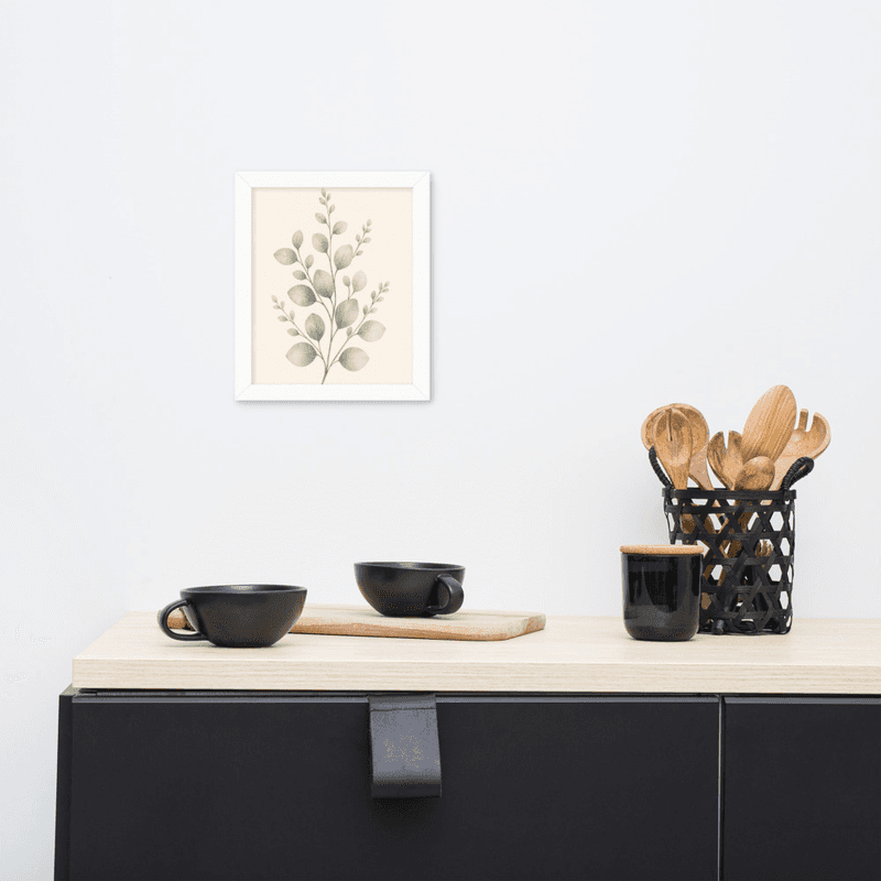 Soft Sage Botanical Wall Art in Natural Wood Frame – Minimal Greenery for Calm Interiors — thumbnail 13