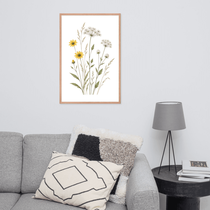 Yellow Wildflower Botanical Framed Wall Art – Meadow-Inspired Minimalist Wall Art — thumbnail 12