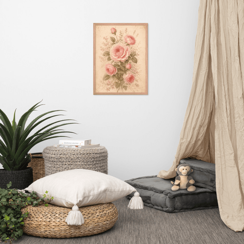 Antique Rose Floral Framed Wall Art – Soft Vintage Botanical on Parchment Background — thumbnail 10