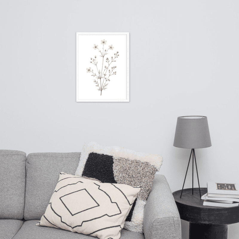White Cosmos Botanical Framed Wall Art – Soft Minimalist Floral Illustration — thumbnail 16